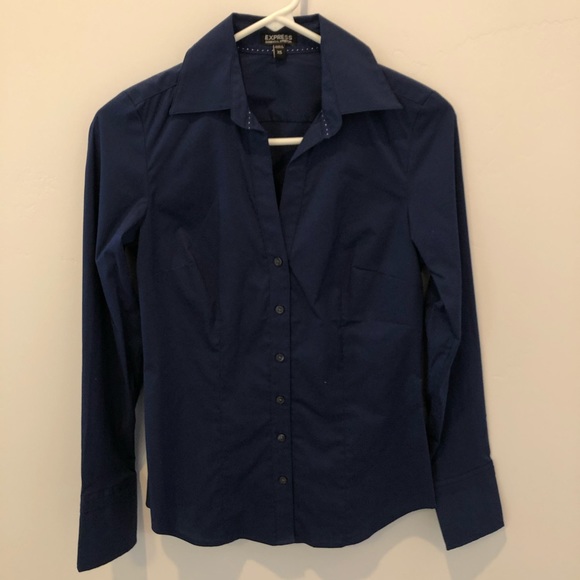 Express Blue Essential Stretch Button Shirt Sz XS - Picture 2 of 4